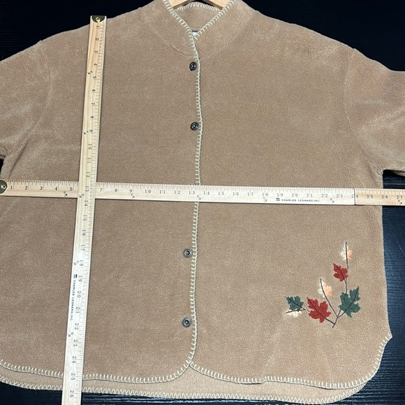 Attraction Fleece Embroidered Leaves Fall Button Up Light Jacket - Picture 4 of 8